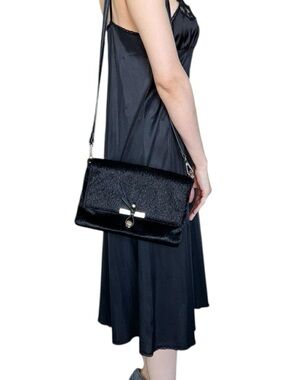Black faux fur crossbody shoulder bag